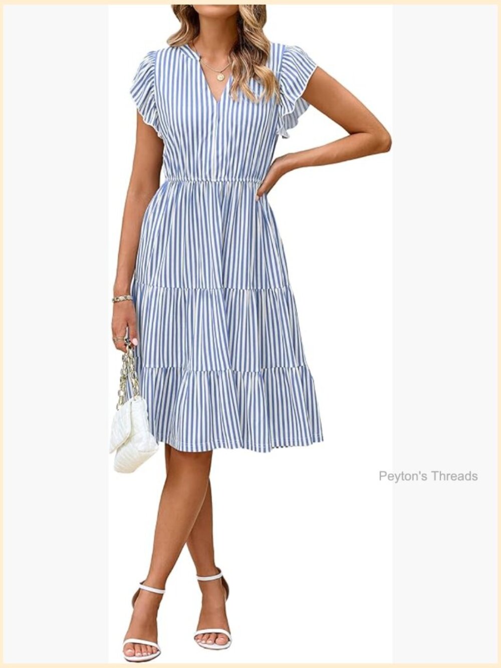 Floral Tiered Midi Sundress with Pockets V Neck Flutter Sleeve